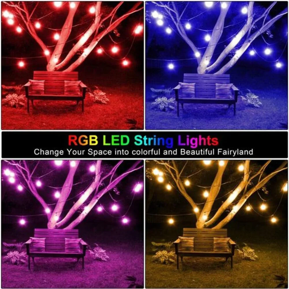48FT Outdoor Patio Lights Waterproof Dimmable with Remote, RGB Cafe LED Lights